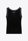Off-white Pearl Embellished Ribbed Tank Top In Black