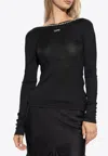 Off-white Pearl Embellished Ribbed Top In Black