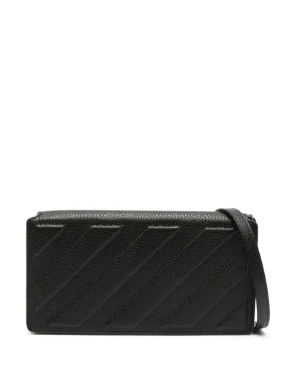 Off-white Pebbled Leather Clutch In Black