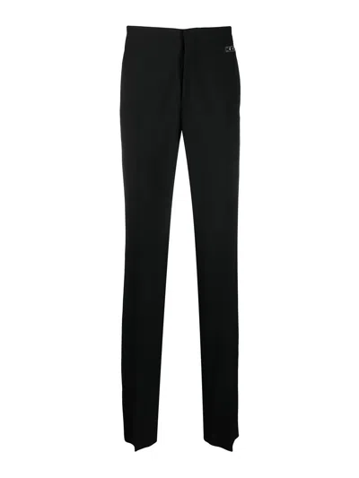 Off-white Logo-embroidered Tailored Straight Trousers In Black