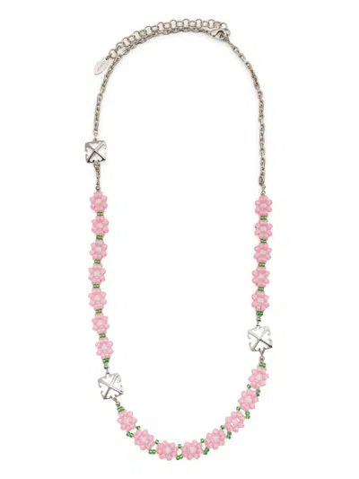 Off-white Pink Flowera Beads Chocker