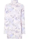 Off-white Light Blue High-neck Mini Dress With Print