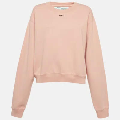 Pre-owned Off-white Pink Logo Print Cotton Knit Sweatshirt L