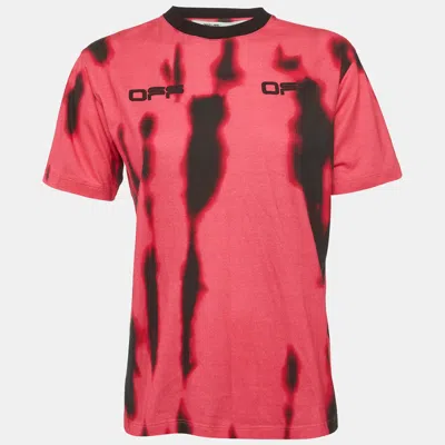 Pre-owned Off-white Pink/black Logo Print Jersey T-shirt S