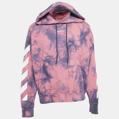 Pre-owned Off-white Pink/blue Logo Print Tie-dye Cotton Hoodie L
