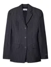 Off-white Pinstripe-pattern Virgin Wool-blend Blazer In Grey