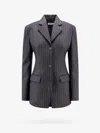 Off-white Pinstripe Fabric Blazer With Shoulder Pads