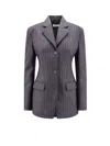 Off-white Pinstripe Fabric Blazer With Shoulder Pads In Multi