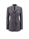 Off-white Pinstripe Fabric Blazer With Shoulder Pads In Multi