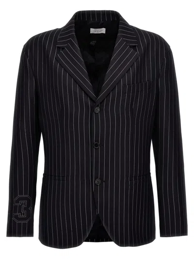 Off-white Pinstripe Pattern Wool Blend Blazer In Black