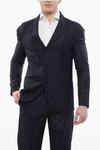 OFF-WHITE PINSTRIPED 23 BLAZER WITH FLAP POCKETS