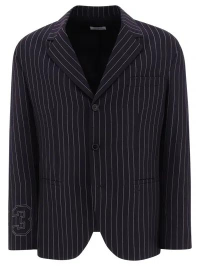 Off-white Blazer Striped With Vent Pocket Lapels In Animal Print