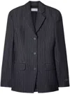 Off-white Pinstripe-pattern Virgin Wool-blend Blazer In Grey