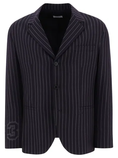 Off-white Pinstriped Blazer With Structured Silhouette In Blue