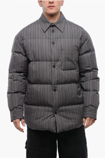 OFF-WHITE PINSTRIPED COTTON PADDED REVERSIBLE OVERSHIRT