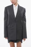 Off-white Pinstriped Virgin Wool Blend Tomboy Fit Blazer In Grey
