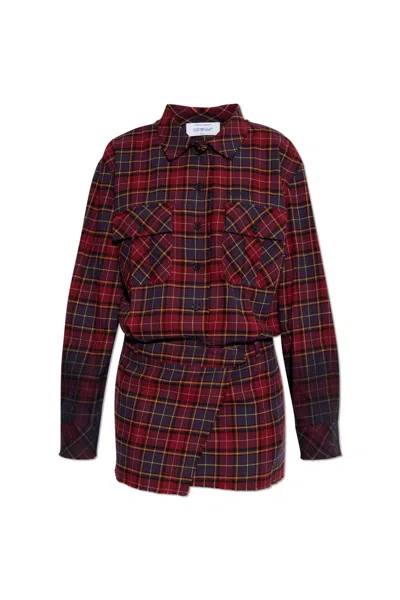 Off-white Plaid Button-up Dress In Multi