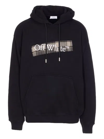 OFF-WHITE PLAID-PANEL DRAWSTRING HOODIE