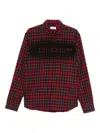 Off-white Bordeaux Shirt With Maxi Logo Lettering On The Front And All-over Check Motif In Wool Man In Black