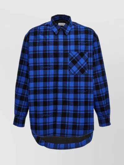 Off-white Checked Long-sleeved Shirt In Darkblue