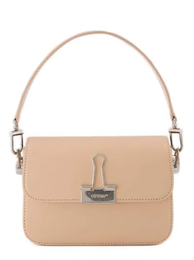 Off-white Rectangular Light Beige Shoulder Bag With Silver-tone Closure In Neutral