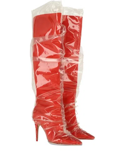 OFF-WHITE PLASTIC-OVERLAY HIGH BOOTS