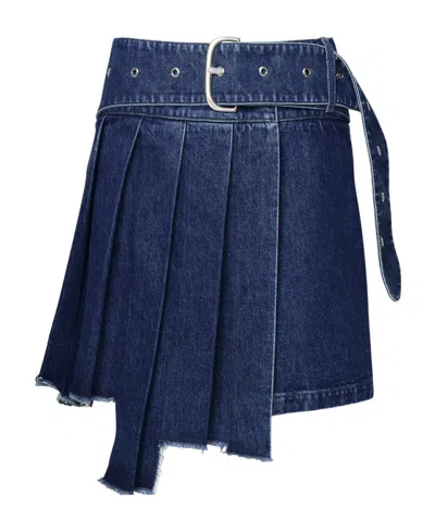 OFF-WHITE OFF-WHITE BELTED PLEATED DENIM SKIRT