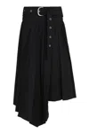 Off-white Pleated Midi Skirt In Tech Drill Fabric In Black