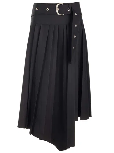 Off-white Off White Belted Tech Drill Pleated Skirt In Black