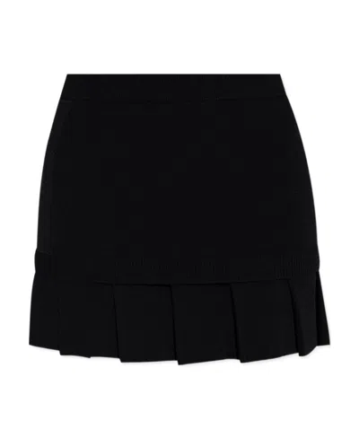 Off-white Pleated-hem Knitted Miniskirt In Black