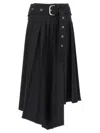 Off-white Pleated Midi Skirt In Tech Drill Fabric In Black