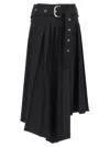 Off-white Pleated Midi Skirt In Tech Drill Fabric In Black