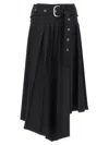 Off-white Pleated Midi Skirt In Tech Drill Fabric In Black