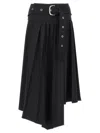 Off-white Pleated Midi Skirt In Tech Drill Fabric In Black