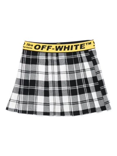 Off-white Kids' Pleated Plaid Skirt In Black
