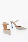 Off-white Pointed Linen Blend Lollipop Mules Heel 11 Cm In Beige