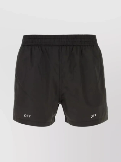 OFF-WHITE POLYESTER SWIM SHORTS WITH ELASTIC WAIST AND POCKETS