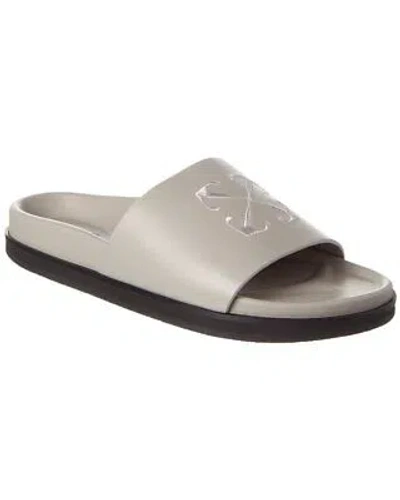 Pre-owned Off-white ™ Pool Time Leather Slide Men's In Gray