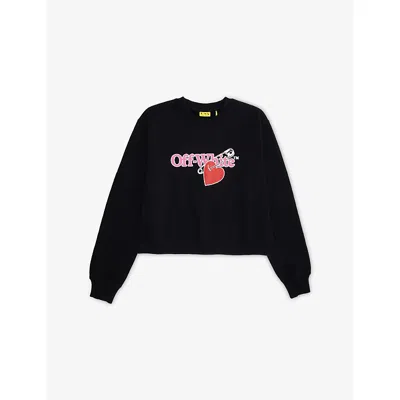 OFF-WHITE POP HEART CREWNECK COTTON-JERSEY SWEATSHIRT 4-12+ YEARS
