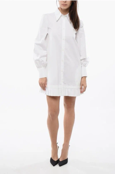 OFF-WHITE POPELINE SHIRT DRESS WITH PLEATED HEM