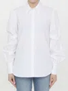 Off-white Popeline Straps Shirt With Puffed Sleeves In White