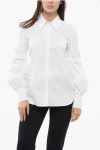 Off-white Popeline Straps Shirt With Puffed Sleeves