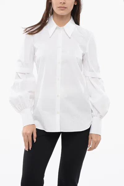 Off-white Popeline Straps Shirt With Puffed Sleeves In White