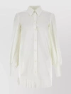OFF-WHITE POPLIN SHIRT DRESS WITH PLEATED HEMLINE