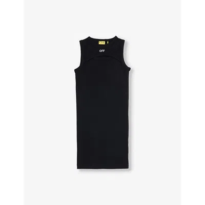 Off-white Kids' Black - White Off-print Ribbed Stretch-cotton Midi Dress 6-12+ Years