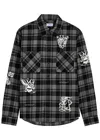 Off-white Grey And Black Shirt With Characters Print And Check Motif In Cotton Man In Black And White