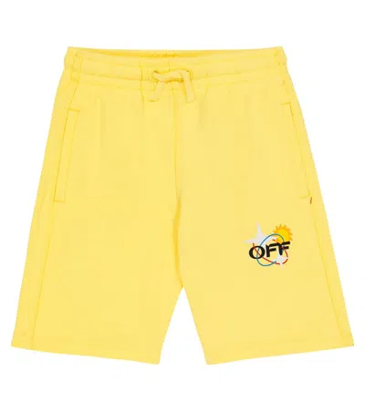 Off-white Kids' Printed Cotton Jersey Shorts In Yellow