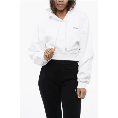 Off-white Printed Cropped Hoodie In White