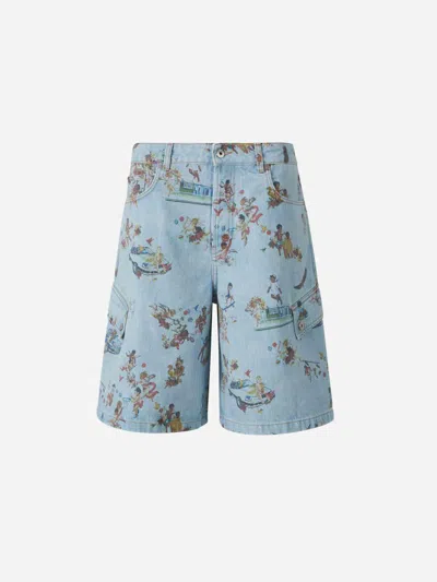 Off-white Printed Denim Bermuda Shorts In Blue