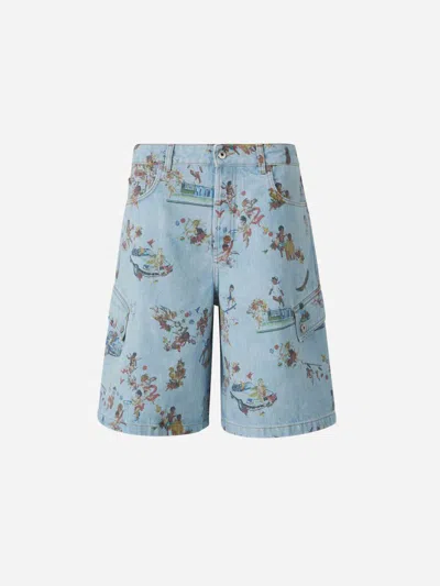 OFF-WHITE OFF-WHITE PRINTED DENIM BERMUDA SHORTS
